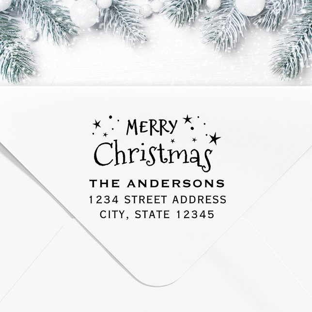 Christmas Stars Family Name Return Address Rubber Stamp (Creator Uploaded)