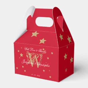 Christmas Stars Monogram And Names Chic Red Gold Favour Box