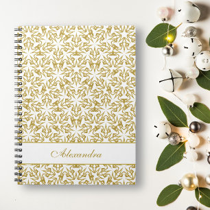 Christmas Stars Pattern Luxury Personalised Gold Notebook