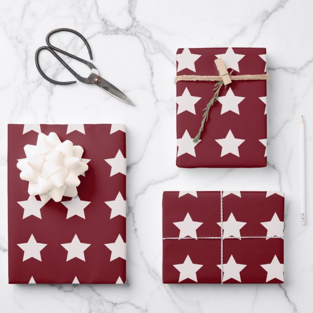 Christmas Stars Pattern Red White Wrapping Paper Sheet (Front)