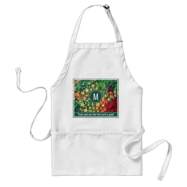 CHRISTMAS STARS Personalised Red Green Gold Standard Apron (Front)