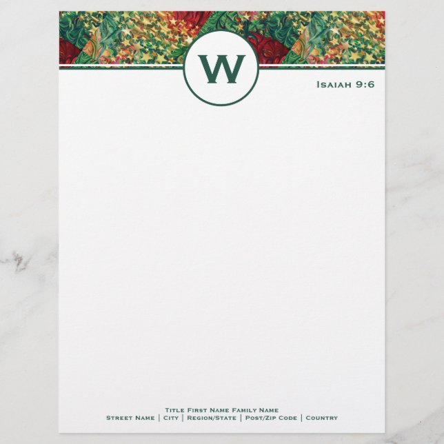 CHRISTMAS STARS Retro Personalised Monogram Custom Letterhead (Front)