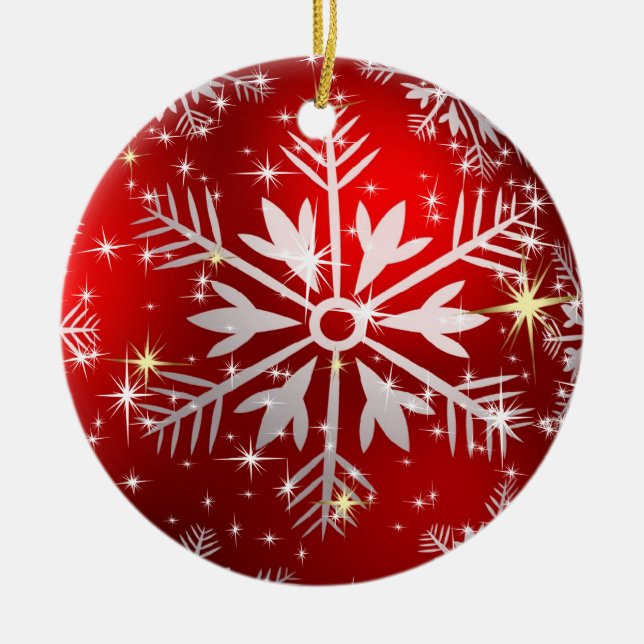 Christmas Stars & Snowflakes - Red Ceramic Tree Decoration (Front)