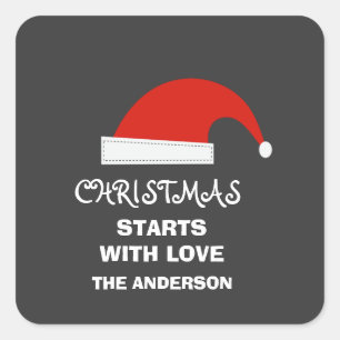 Christmas Starts With Love Personalised Family Square Sticker