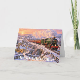 Christmas Steam Train Scene Holiday Card