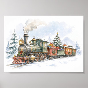 Christmas Steam Train with Gifts for Holiday Train Poster