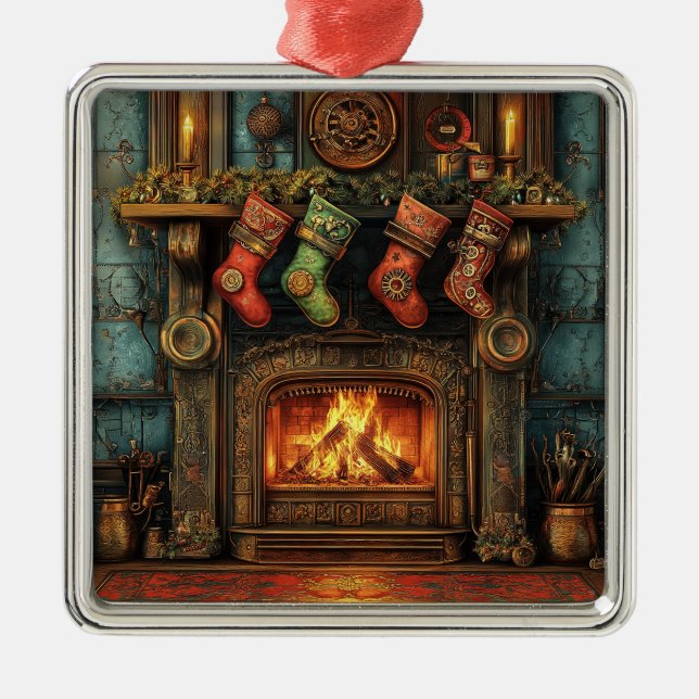 Christmas Steampunk Fireplace Ornament (Front)