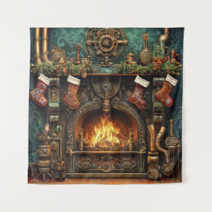 Christmas Steampunk Fireplace Tapestry