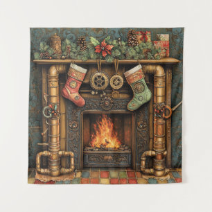 Christmas Steampunk Fireplace Tapestry