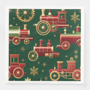 christmas steampunk locomotive paper napkins
