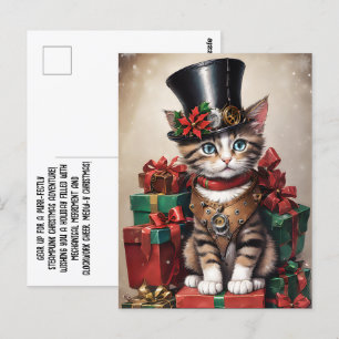 Christmas Steampunk Tabby Kitten Postcard