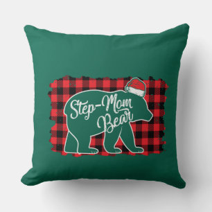 Christmas Step Mom Bear Christmas Red Plaid Buffal Cushion