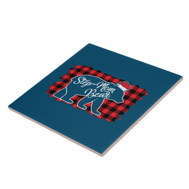 Christmas Step Mum Bear Christmas Red Plaid Buffal Ceramic Tile (Side)