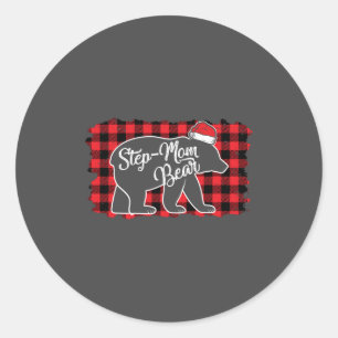 Christmas Step Mum Bear Christmas Red Plaid Buffal Classic Round Sticker