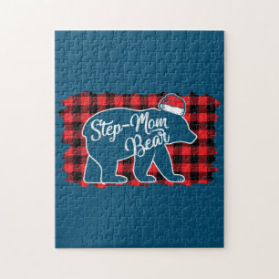 Christmas Step Mum Bear Christmas Red Plaid Buffal Jigsaw Puzzle