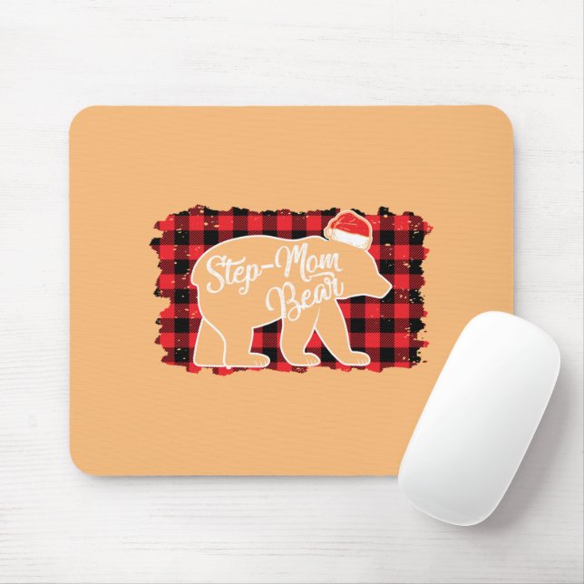Christmas Step Mum Bear Christmas Red Plaid Buffal Mouse Pad (With Mouse)