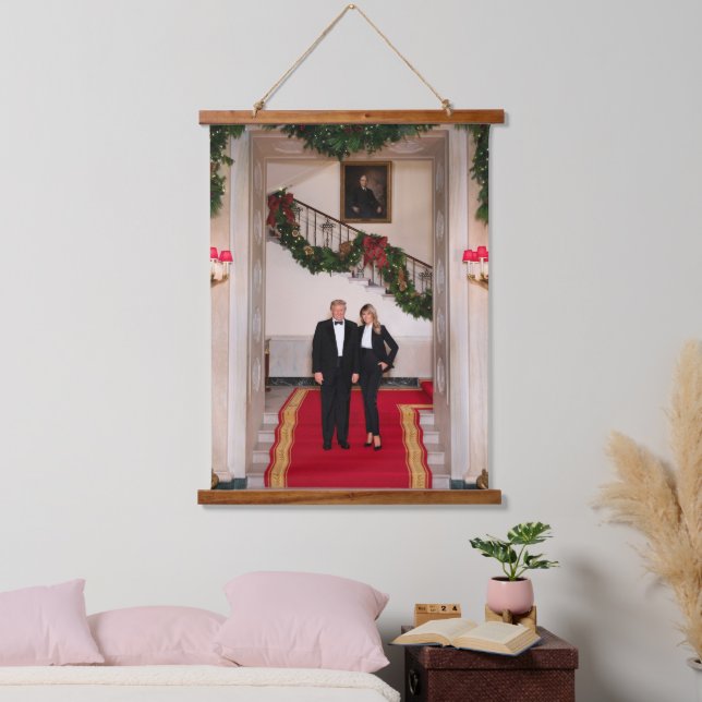 Christmas steps President Donald Trump & Melania Hanging Tapestry (Bedroom)