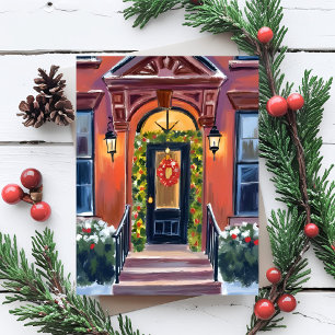 Christmas Steps   Winter Holiday Watercolor Postcard