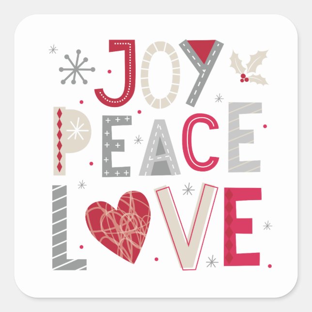 Christmas Sticker with joy peace love typography (Front)