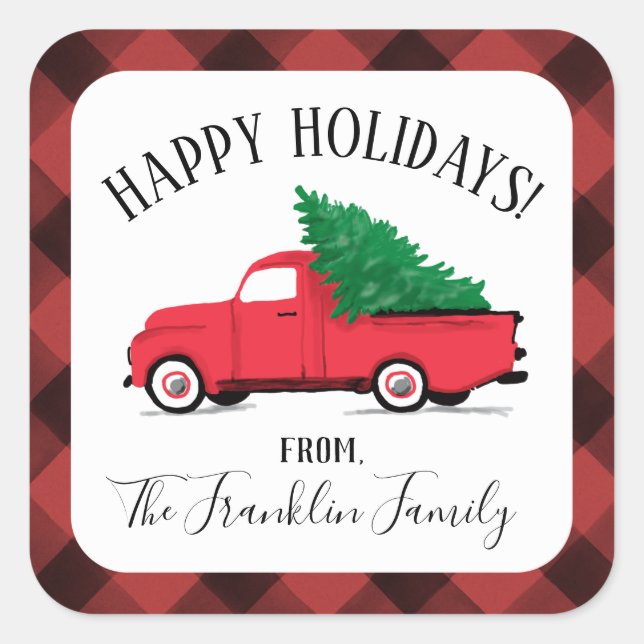Christmas sticker with Red Truck and Tree (Front)
