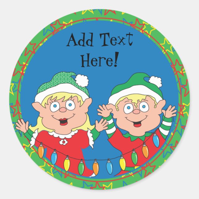 Christmas Stickers Elves. Personalise (Front)