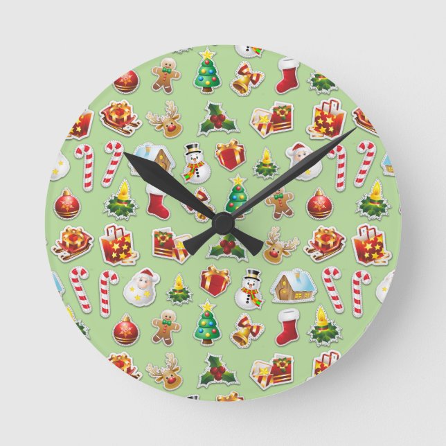 Christmas Stickers Festive Pattern Round Clock (Front)