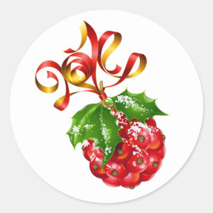 Christmas Stickers-Holly Ball Classic Round Sticker