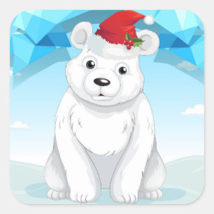 Christmas Stickers-Polar Bear Square Sticker