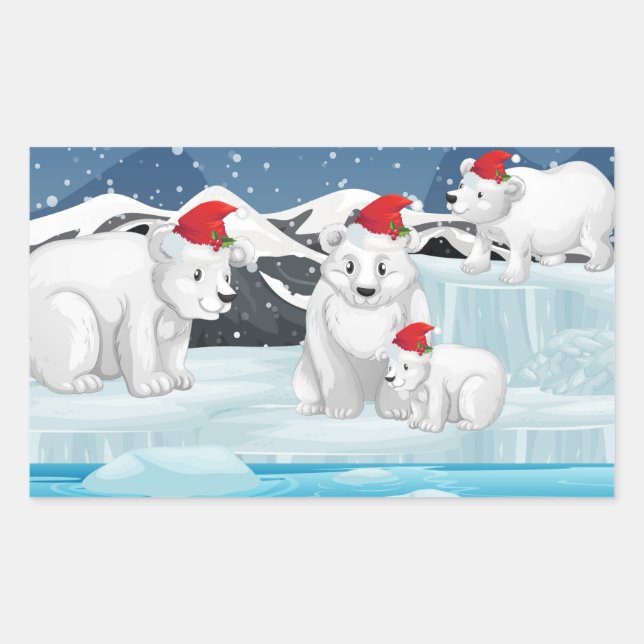 Christmas Stickers-Polar Bears Rectangular Sticker (Front)