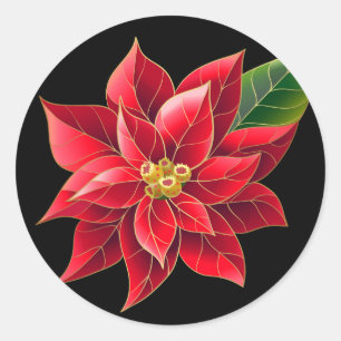 Christmas Stickers-Red Poinsettia Classic Round Sticker