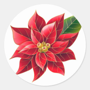 Christmas Stickers-Red Poinsettia Classic Round Sticker