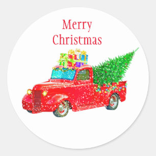 Christmas Stickers-Red Truck Classic Round Sticker