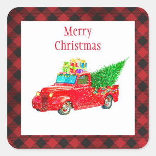 Christmas Stickers-Red Truck Square Sticker
