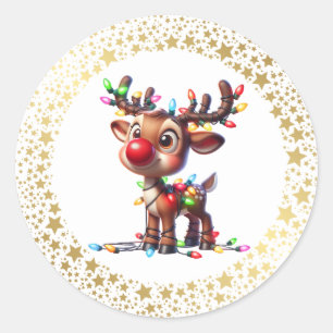 Christmas Stickers-Rudolph  Classic Round Sticker