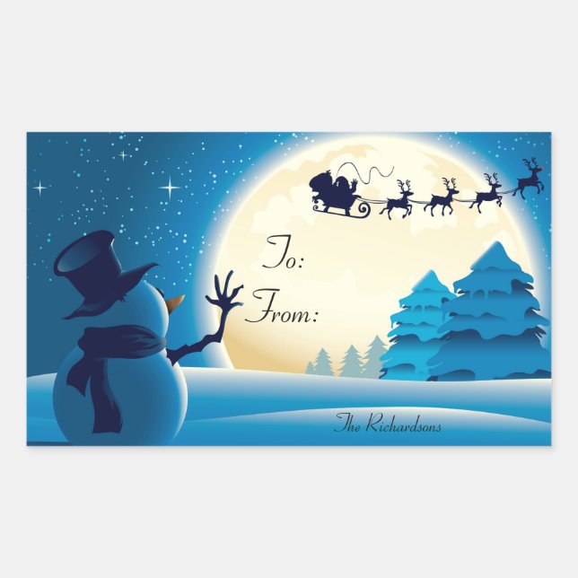 Christmas Stickers/Snowman, Santa and Sleigh Rectangular Sticker (Front)