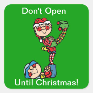 Christmas Stickers--Two Elves Square Sticker