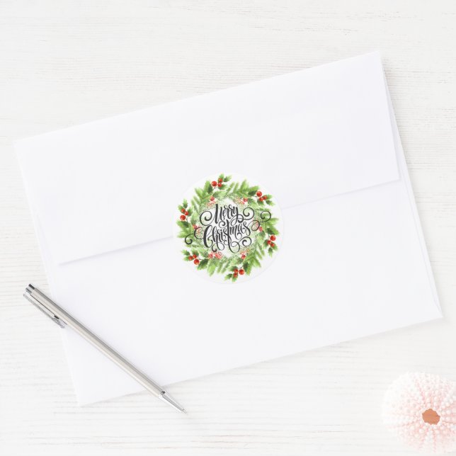 Christmas Stickers-Wreath  Classic Round Sticker (Envelope)