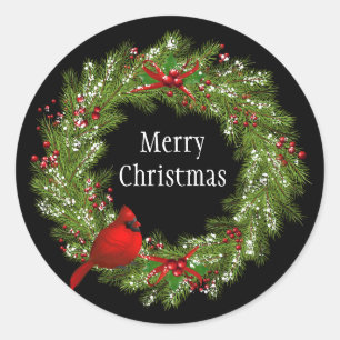 Christmas Stickers-Wreath Classic Round Sticker