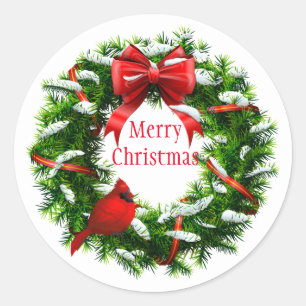 Christmas Stickers-Wreath Classic Round Sticker