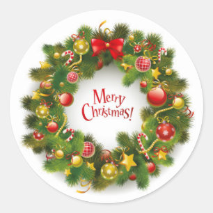 Christmas Stickers/Wreath Classic Round Sticker