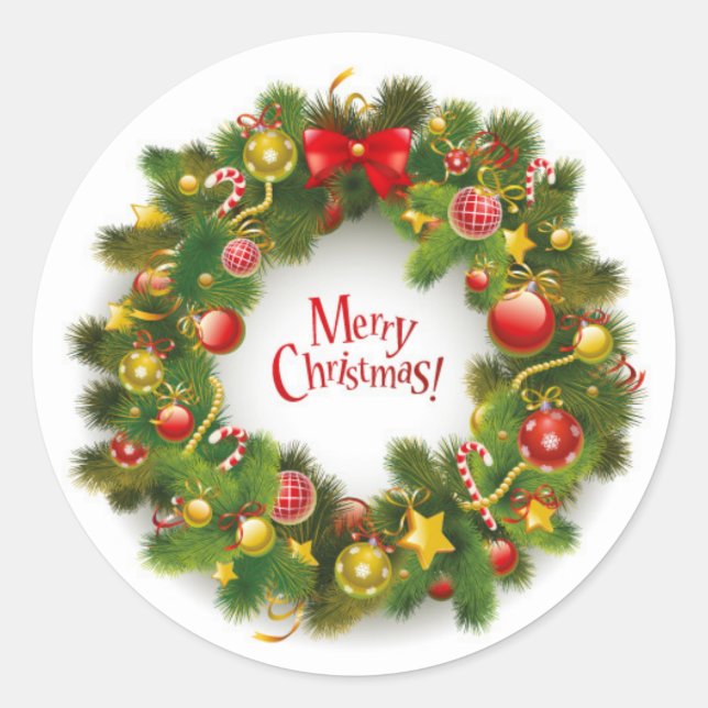 Christmas Stickers/Wreath Classic Round Sticker (Front)