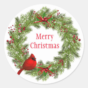 Christmas Stickers-Wreath Classic Round Sticker