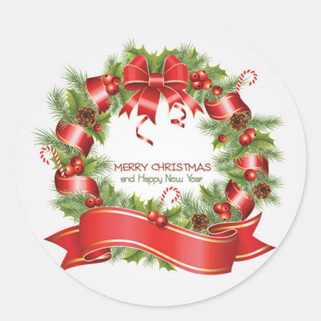 Christmas Stickers/Wreath Classic Round Sticker (Front)