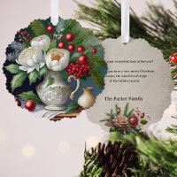 Christmas Still Life with Peonies, Holly & Pine