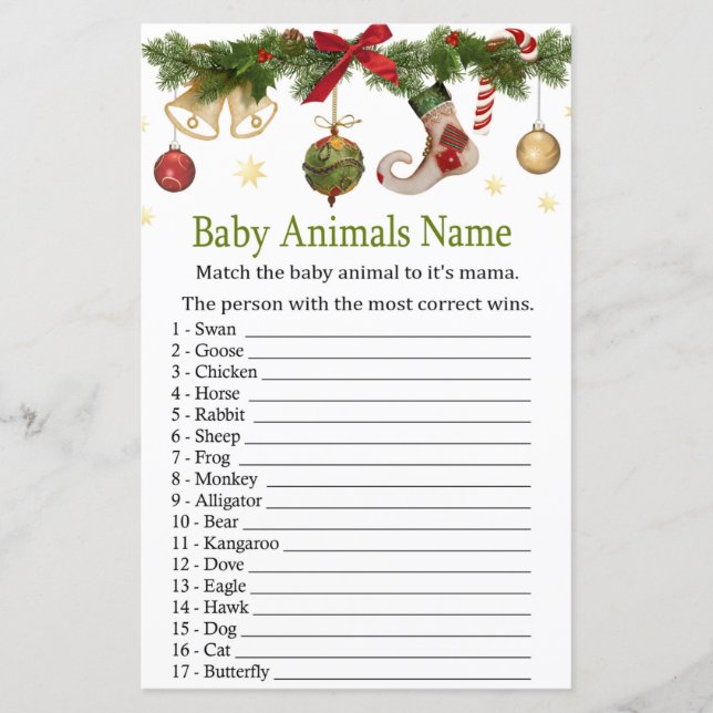 christmas stocking Baby Animals Name Game (Front)