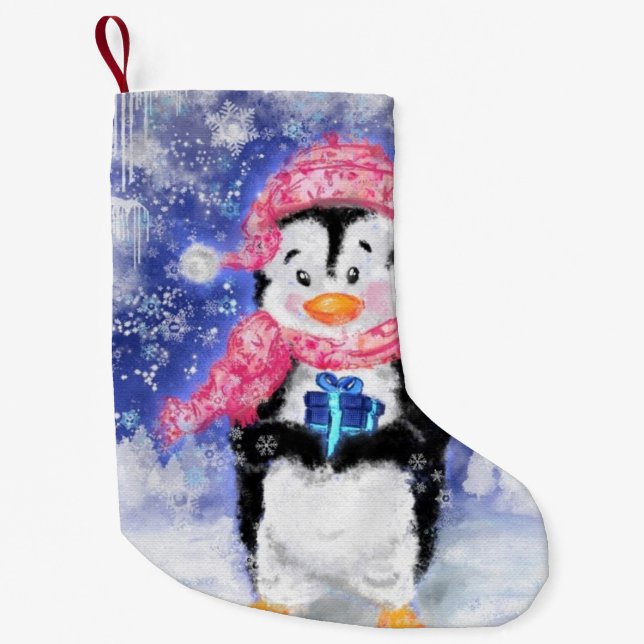 Christmas Stocking Baby Penguin with Gift (Front)