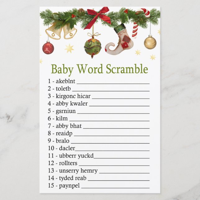 christmas stocking Baby word scramble game (Front)