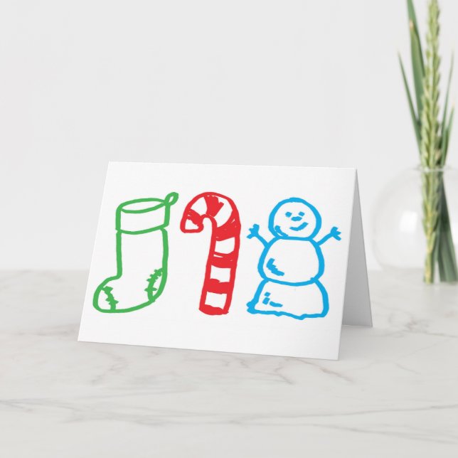 Christmas Stocking Candy Cane and Snowman Holiday Card (Front)