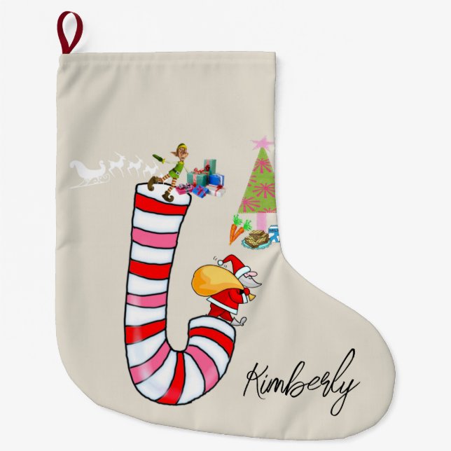 Christmas Stocking,  Candy cane Elf Large Christmas Stocking (Front)