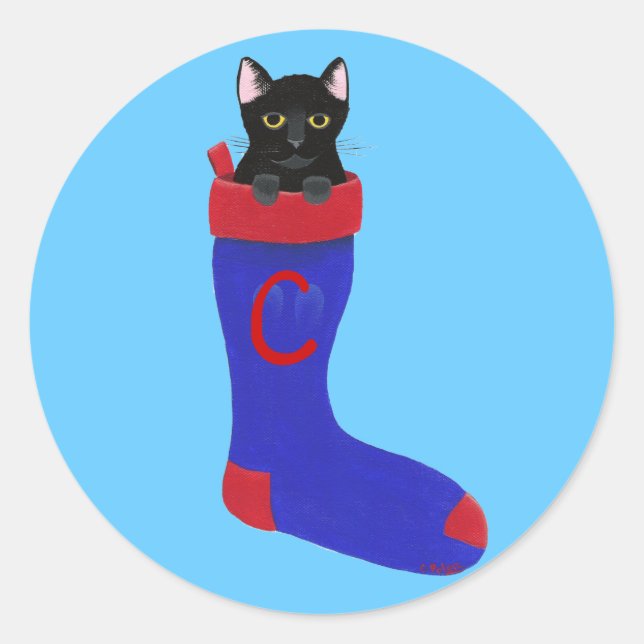 Christmas Stocking Cat Monogram Stickers (Front)